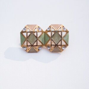 Vintage 80’s/90’s Clip On Colorful Rhinestone Gold Plated Colorblock Earrings